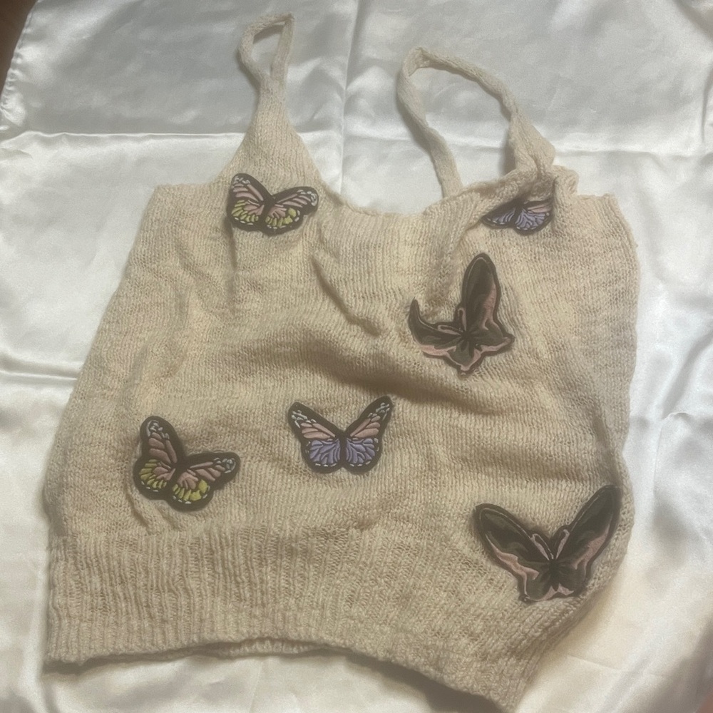 H&M Cream Tank Top with Butterfly Accents
